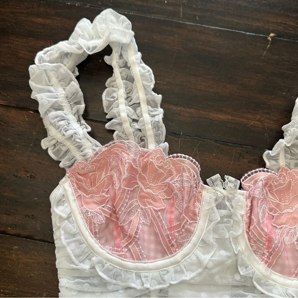 New! For Love And Lemons Tawny White and Pink Lace Crop Top 51427_6